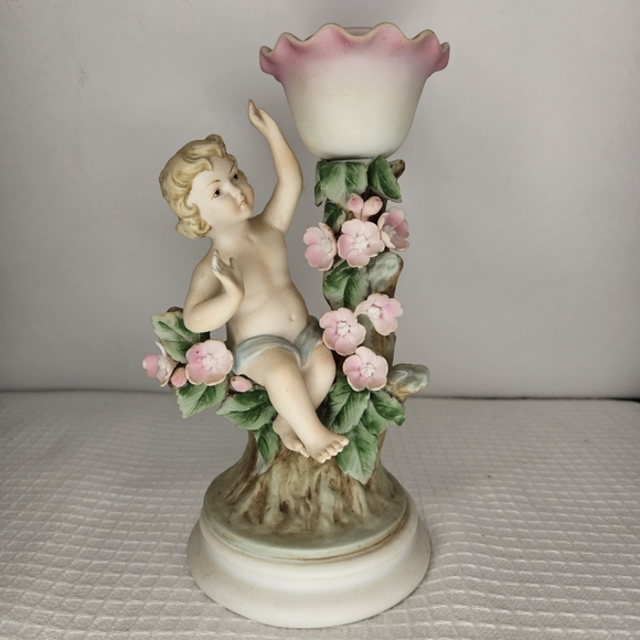 VTG CANDSREA JAPAN PORCELAIN CANDLESTICK CHERUB 7" DESIGN REGESTRED 6169 - Picture 1 of 14